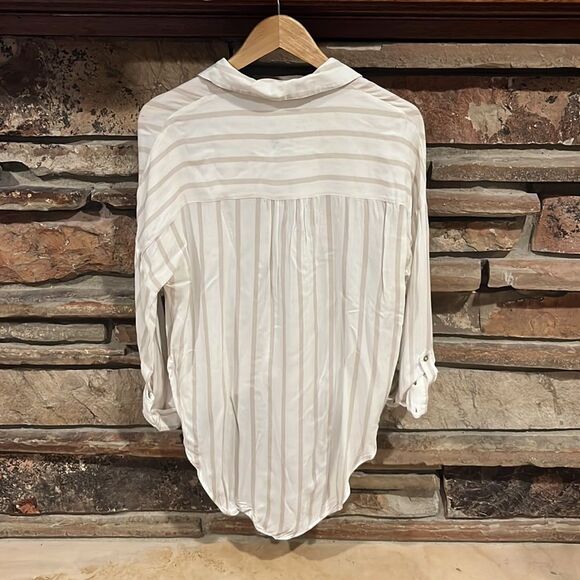 Maeve by Anthropologie Striped Tie Front High Low Button Down Shirt - Picture 7 of 9